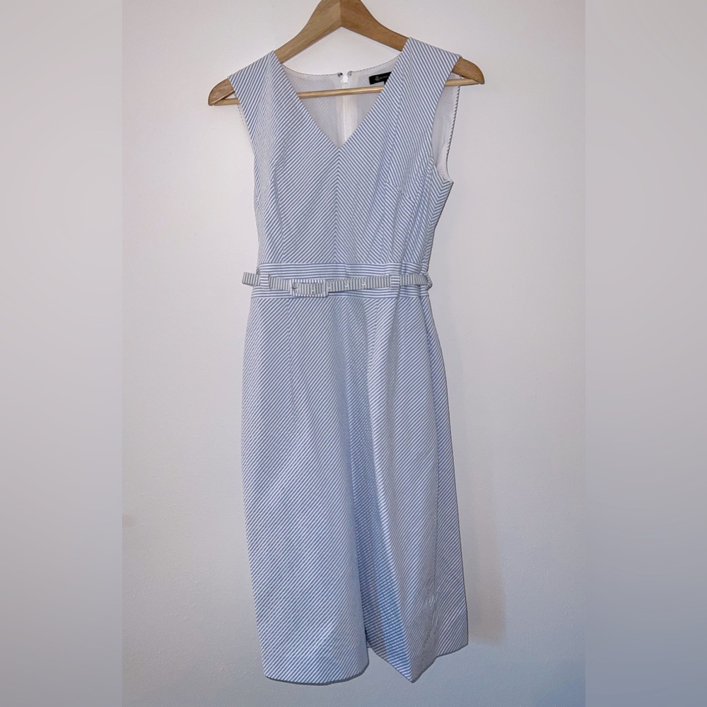 Brooks Brothers Blue Seersucker Belted Dress